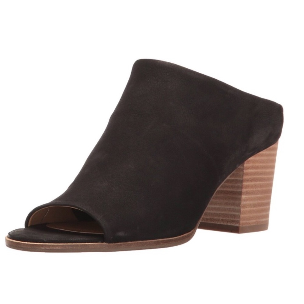 Lucky Brand Organza black leather peep toe mules